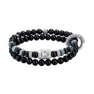 马到成功999纯银手链男款平安扣黑曜石手串本命年中式礼物送男友