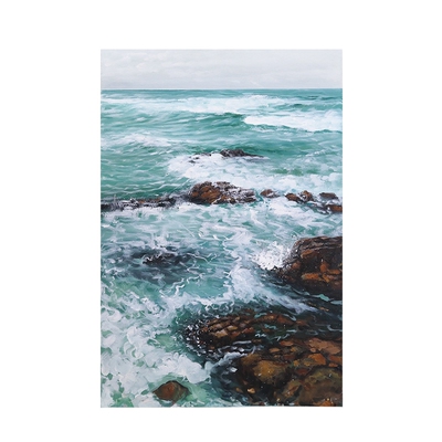忒派大海手绘油画《畅快夏日》现代客厅装饰画北欧风玄关风景挂画