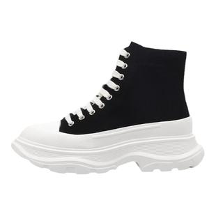 真皮高帮小白鞋女2025新款秋冬季厚底帆布鞋加绒百搭老爹鞋休闲