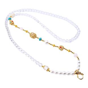 泰伽泰国佛牌链唐卡吊坠快拆扣白水晶珍珠贝圆珠链毛衣链女款礼物