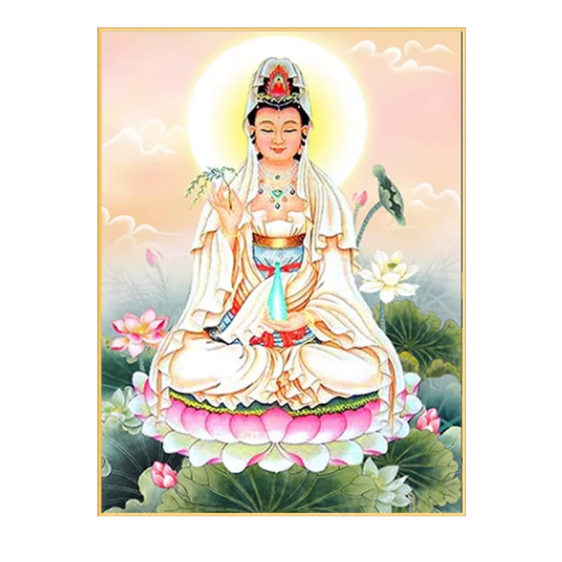 赐福观音菩萨5d满钻钻石画方钻坐莲滴水佛像粘贴钻十字绣客厅古典