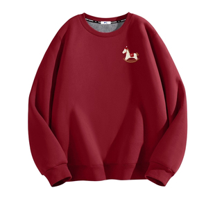 回力马年卫衣男春季2026新款本命年酒红色属马情侣装过新年衣服Y