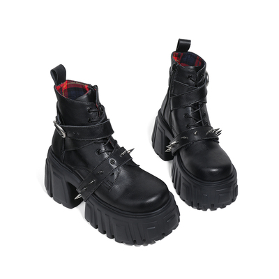 purple tiger【原创】小众摇滚厚底短靴2025年铆钉显高暗黑风短靴