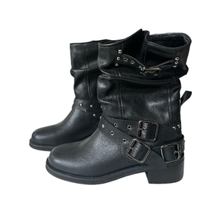 小池在首尔2024年秋季新款铆钉金属皮带扣中筒方根个性街头骑士靴