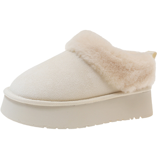 白色厚底毛毛雪地靴女2025新款秋冬季保暖加厚短靴及踝低帮棉鞋子