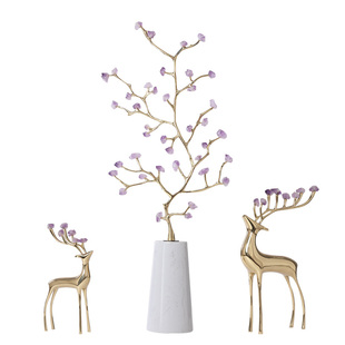 紫气东来紫水晶铜摆件发财树葫芦客厅入户玄关竖高装饰品乔迁礼物