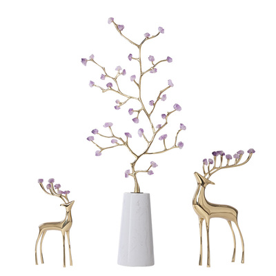 紫气东来紫水晶铜摆件发财树葫芦客厅入户玄关竖高装饰品乔迁礼物