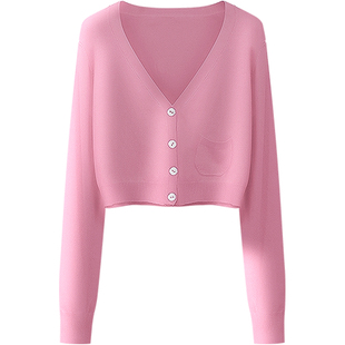 新款韩版针织衫开衫女春秋薄款复古V领ins超短款高腰露脐小外套潮