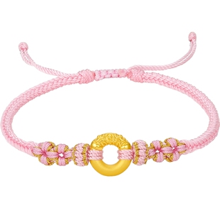 周六福黄金手绳女5d硬金定价乾坤圈平安扣祥云手链送女友新年礼物