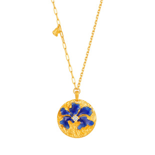 【商场同款】莱绅通灵 ART系列鸢尾 999足金黄金珐琅钻石项链