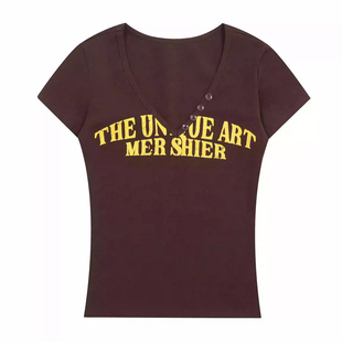 NECOYEP 春夏美式复古字母印花短袖T恤女修身显瘦慵懒感短上衣