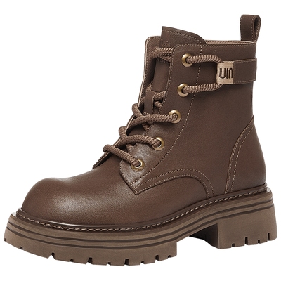 骆驼短靴粗跟厚底马丁靴女机车靴