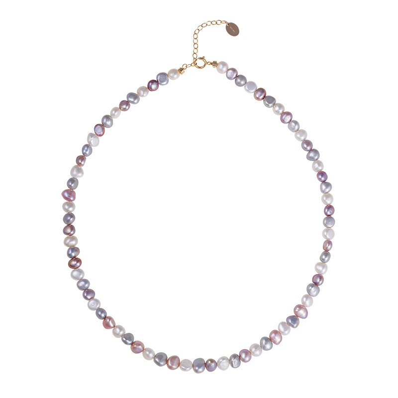 多巴胺少女心强光泽彩色巴洛克天然淡水珍珠14K包金叠戴气质项链