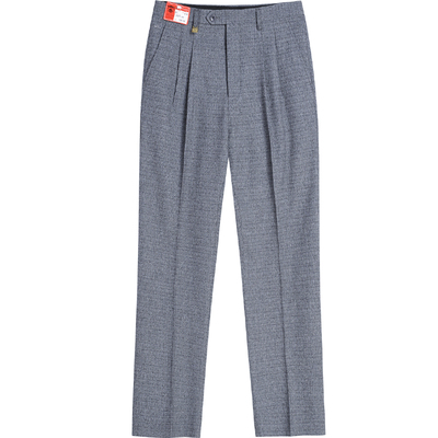 巨爵金盾厚款双褶高腰西装裤宽松