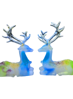 小鹿摆件一对琉璃工艺品高档中式家居装饰品乔迁新居礼品创意礼物