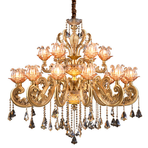 澳米欧式全铜吊灯水晶灯客厅卧室餐厅双层别墅奢华大气工程大吊灯