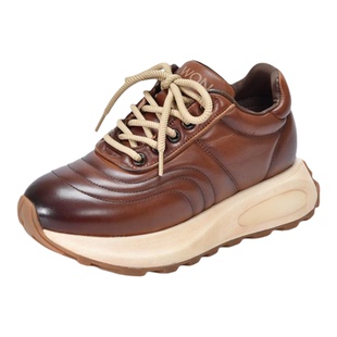 加绒厚底2025秋冬款圆头增高复古系带休闲女单鞋时尚真皮女鞋