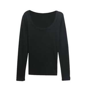 长袖t恤女2025低领百搭秋冬季螺纹棉正肩紧身U领打底衫磨毛上衣女