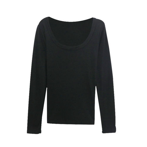 长袖t恤女2025低领百搭秋冬季螺纹棉正肩紧身U领打底衫磨毛上衣女