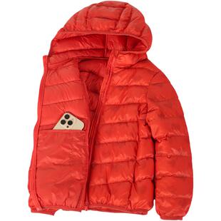 红色春节款儿童轻便连帽羽绒服学生保暖内胆短款外套男童女童冬季