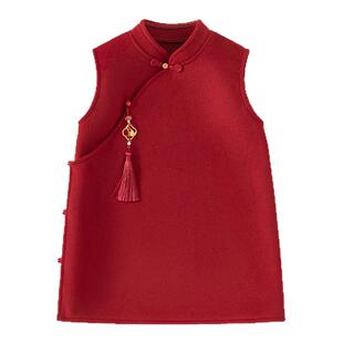 女童拜年服秋冬新款衣服国风红色儿童旗袍女孩周岁女宝宝礼服冬装