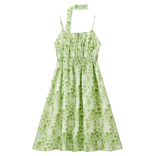 【青提冰沙】乐町吊带碎花连衣裙女装2025秋季新款度假裙子线开衫