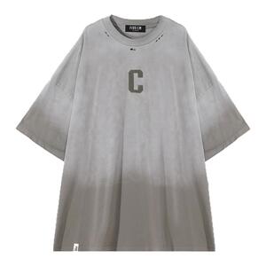 it:5cm/FIVECM美式渐变水洗t恤男士2025夏季破洞短袖圆领宽松上衣