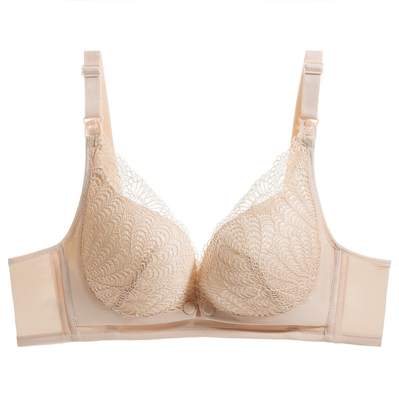 哺乳内衣性感蕾丝杯面轻薄棉杯前开扣胸罩无钢圈哺乳文胸喂奶内衣