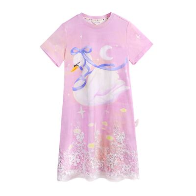 天鹅梦印花蕾丝连衣裙甜美女童