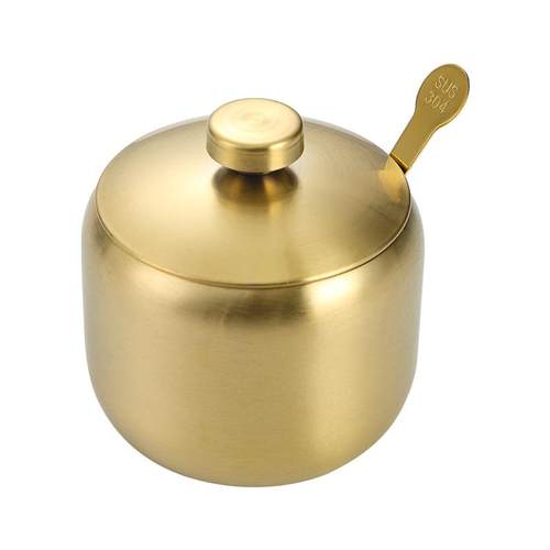 韩式不锈钢调味瓶罐厨房辣椒酱油罐盐罐带勺调料盒创意金色收纳罐