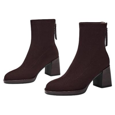 星期六2025秋冬圆头粗跟短靴