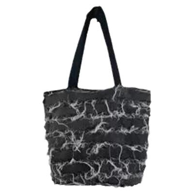 水洗磨破流苏牛仔布大容量单肩包