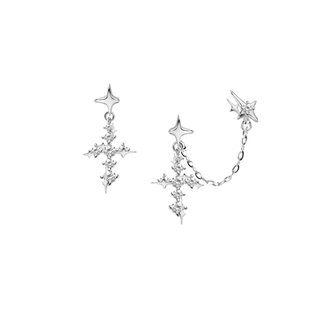 MASW麻秀原创设计925银针芒星十字耳钉小众高级感满钻星河耳环新