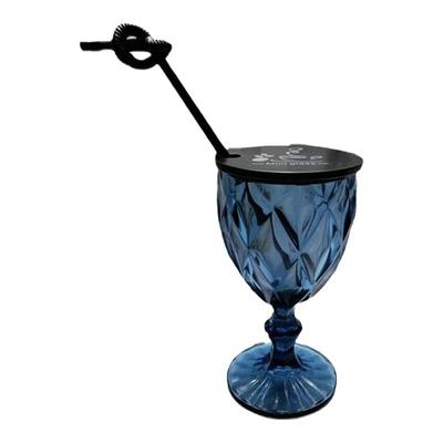 logo店名彩色高脚带盖美发玻璃杯