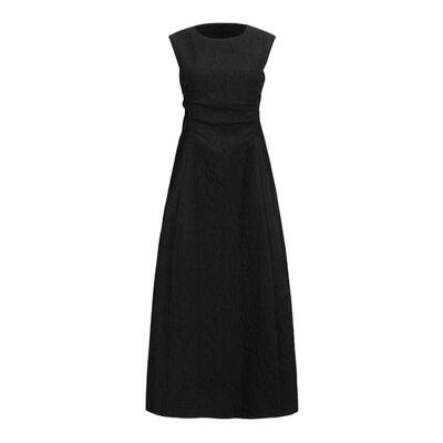 立体抽褶大A版型长款无袖连衣裙