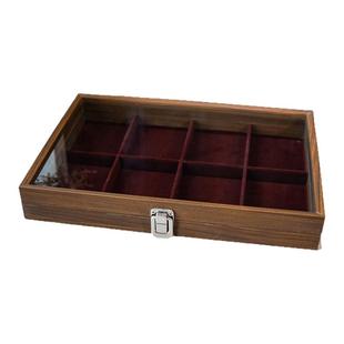 8格手镯黄金珠宝首饰收纳盒 高档精致手串整理饰品盒子玻璃盖木质