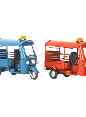 复古红色铁艺老爷车模型摆件