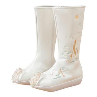 原创加绒汉服鞋子女长筒靴情侣靴古装厚底官靴明制男靴内增高皂靴