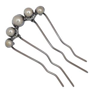 古风珍珠u型发簪女2024新款高级感枪黑色插梳新中式盘发发钗神器