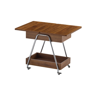 威展可旋转桌面简约中古实木推车沙发边几折叠可移动茶几客厅边柜