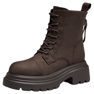 达芙妮厚底马丁靴女款2025新款秋季女鞋绒面百搭棕色高跟靴子短靴