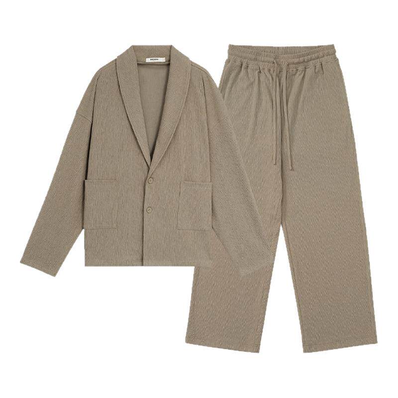 BODYDREAMHOME肌理感居家服可外穿青果领外套宽松长袖睡衣套装