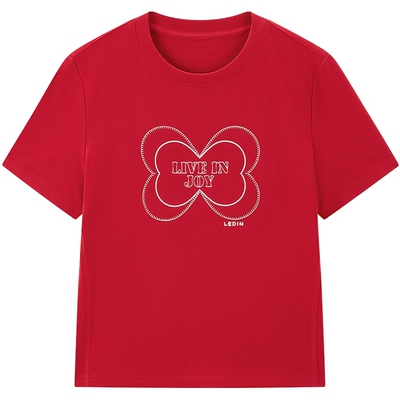 【商场同款】乐町蝴蝶花贴布绣T恤夏季新款修身正肩短袖C2CNG2124