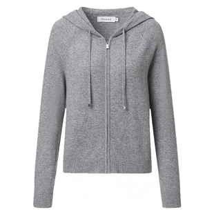 VGRASS维格娜丝秋新款羊毛混纺连帽针织开衫外套休闲运动廓形上衣