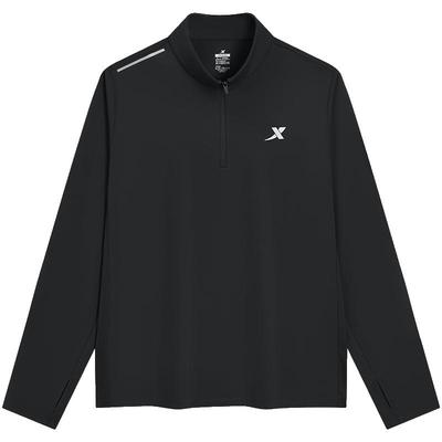 特步长袖T恤男士2025秋季新款户外半拉链针织衫男徒步运动速干衣