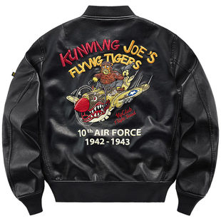 VIP美式复古飞行员皮夹克男宽松刺绣徽章机车皮衣外套潮牌棒球服