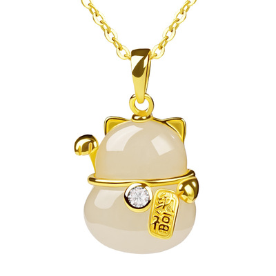 宫里上新招财猫和田玉项链