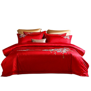 富安娜结婚四件套婚庆红色纯棉床上用品喜庆床单婚嫁喜被新婚被套