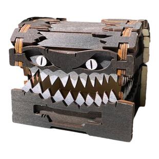 「很凶狠的箱子」小心被咬!怪物宝箱收纳盒子创意木质工艺品摆件