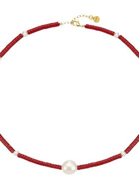 KREAM 红松石珍珠项链男女同款高级感嘻哈潮流